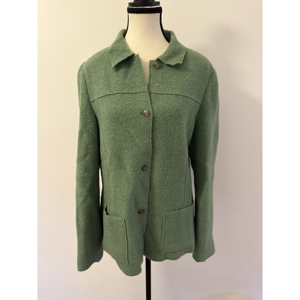 Lands' End Wool Jacket Blazer Coat Womens Size 12 Tall Button Front Green